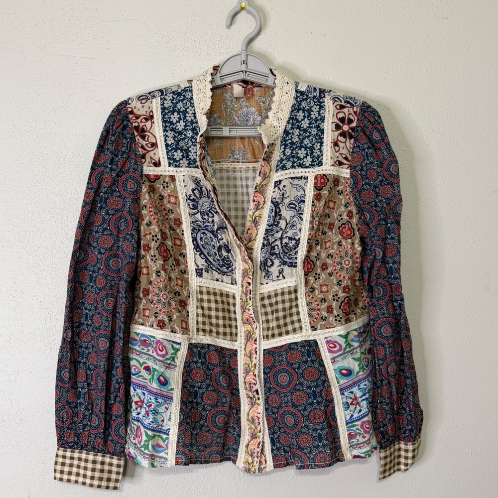 Anthropologie Pilcro Patchwork Floral Paisley Blouse Multi Color Size 8 - Picture 9 of 12
